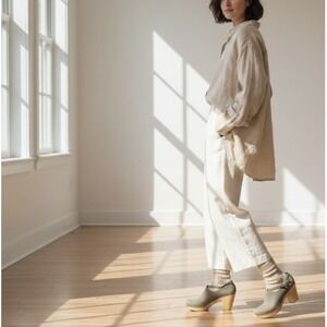 No.6 Store Strap Ankle Clogs Nubuck Leather Wooden Clogs Block Heel Size EU 35